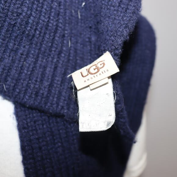 UGG Australia Navy Knit Long Scarf Ribbed Wool Blend Winter Wrap - Picture 4 of 4